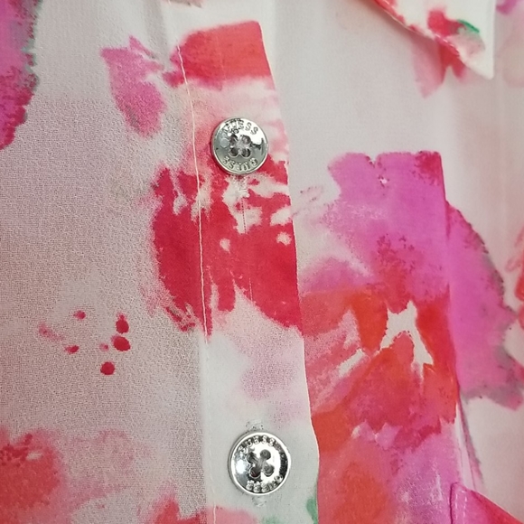 Guess Abstract Floral Print Button Down Blouse - Picture 9 of 14